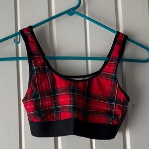 Hollister Red and Black Plaid Sports Bra
